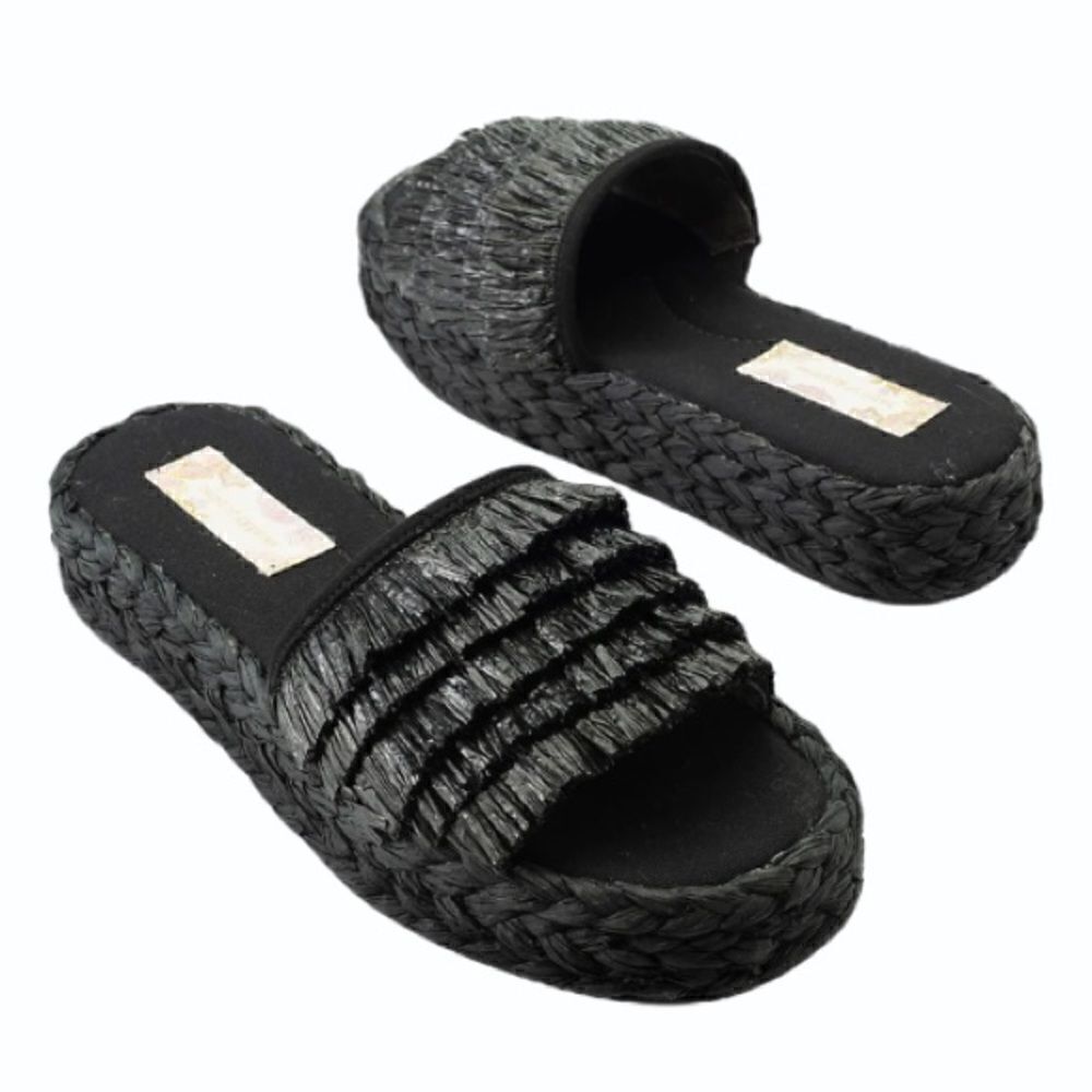 Band Of Gypsies Black Platform Raffia Slides 10